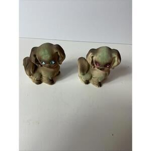 Napco chalkware Pekingese dog  Rhinestone Eyes Figurines